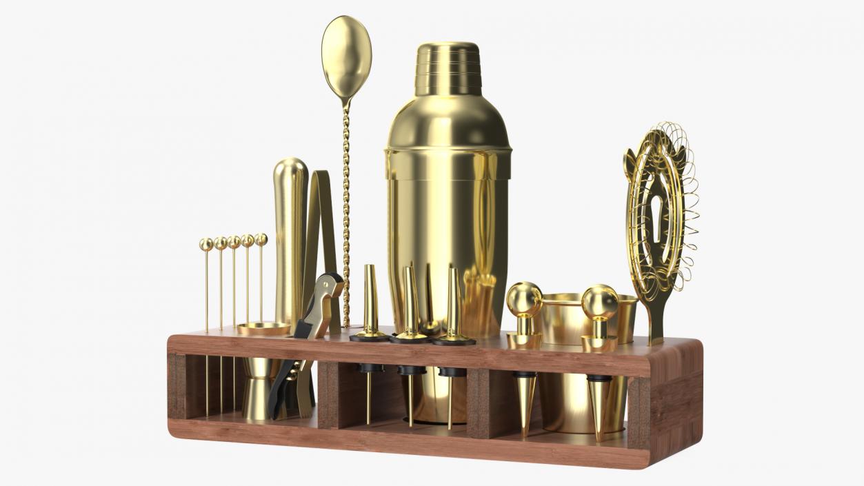 3D model Gold Bar Kit with Wooden Stand 21 Pieces