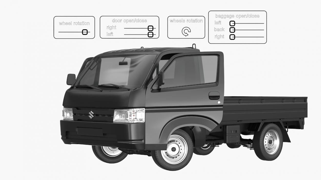 3D Suzuki Carry Truck Black Rigged