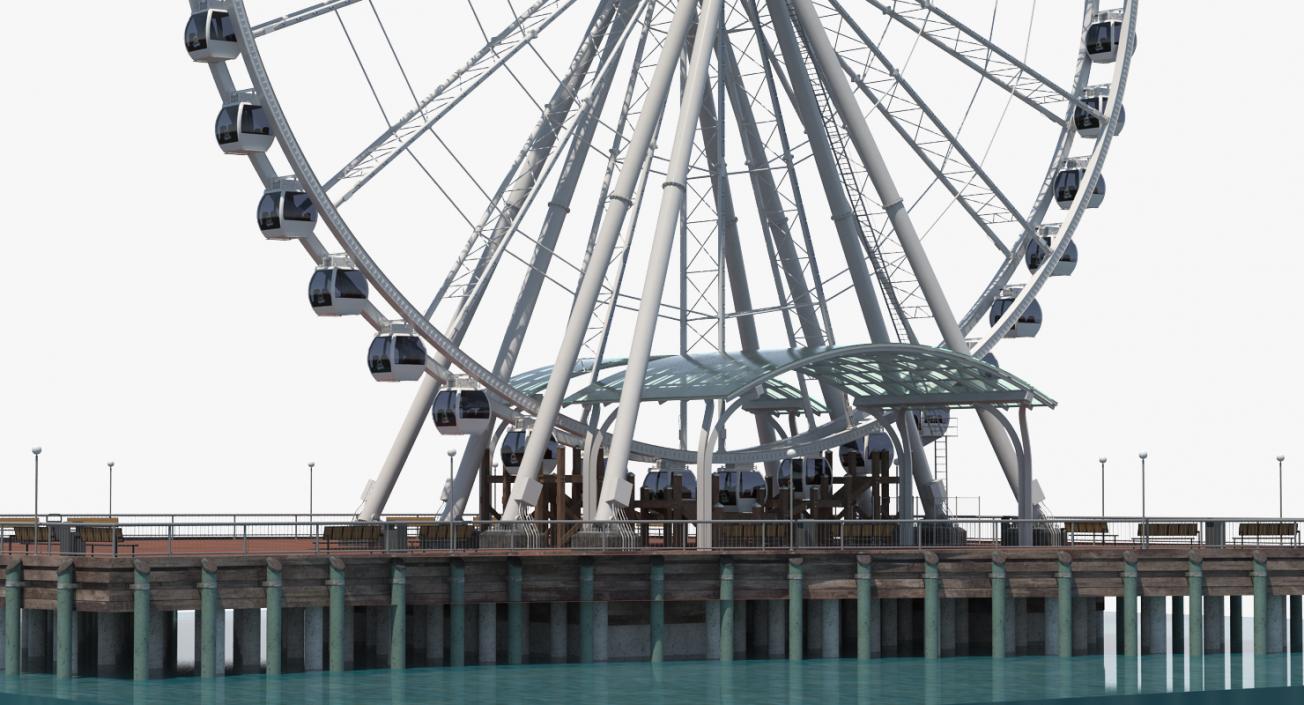 3D Seattle Great Ferris Wheel at Pier Rigged