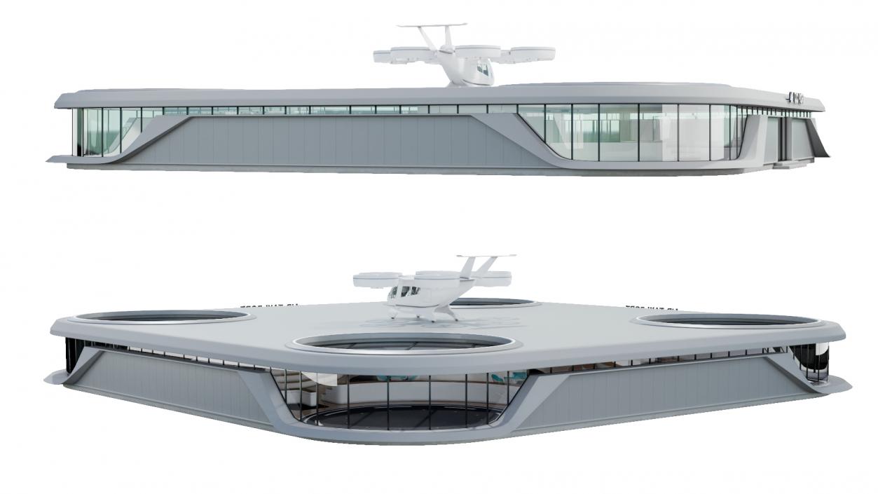 3D model Flying Taxis Hub with Passenger Aircraft