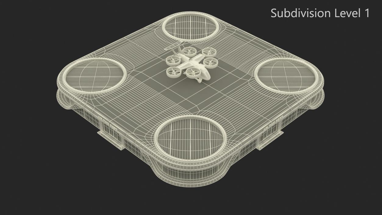 3D model Flying Taxis Hub with Passenger Aircraft