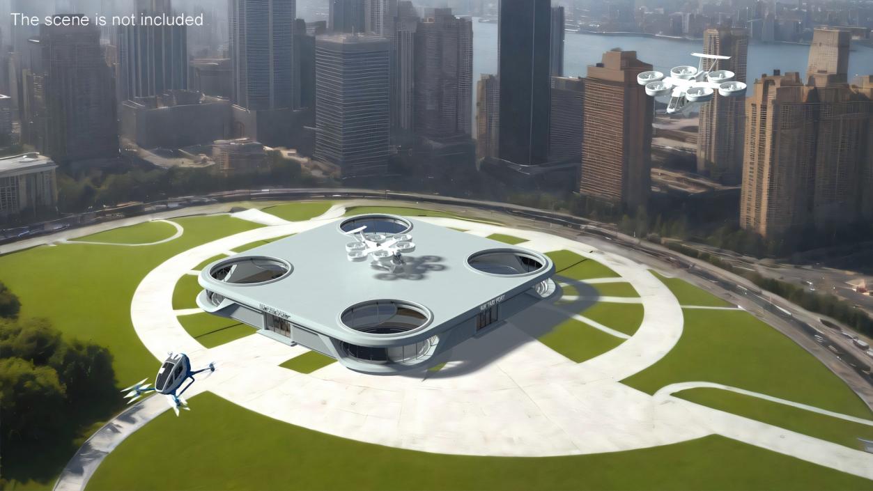 3D model Flying Taxis Hub with Passenger Aircraft