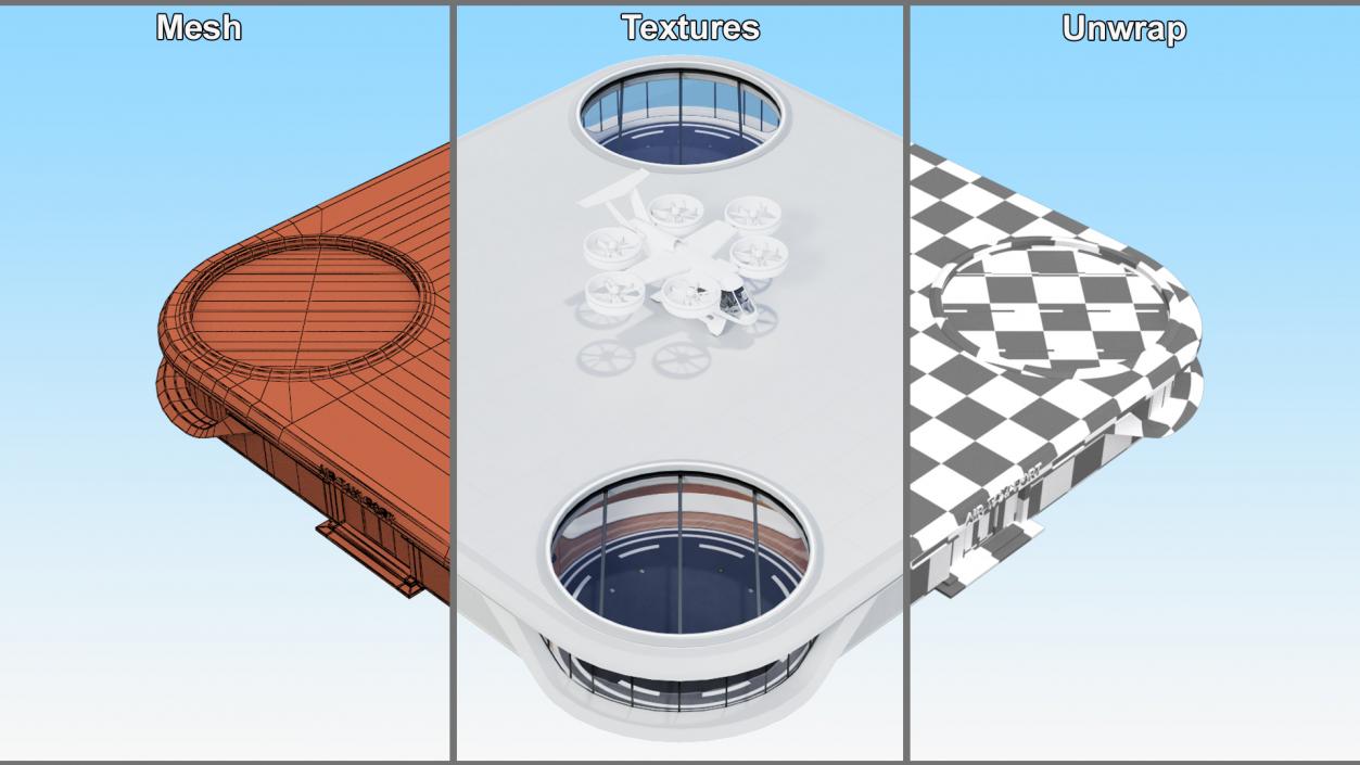 3D model Flying Taxis Hub with Passenger Aircraft