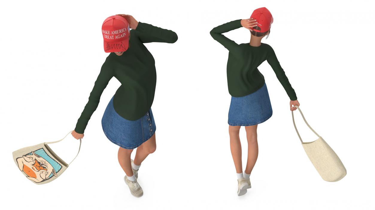 3D model Happy European Woman in Donald Trump Cap