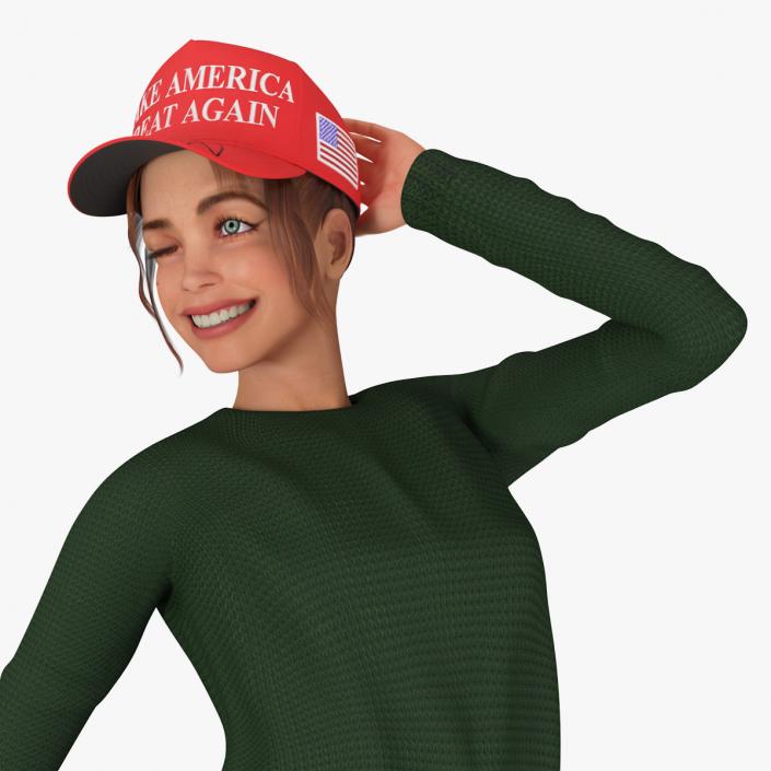 3D model Happy European Woman in Donald Trump Cap