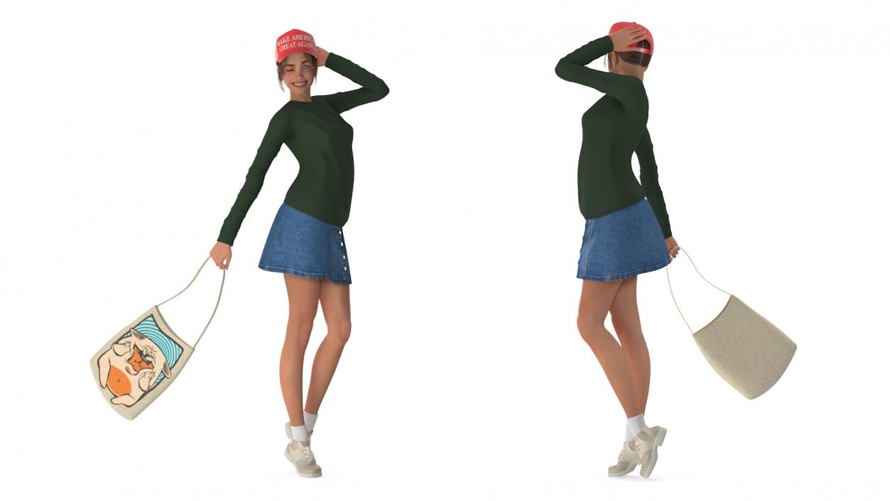 3D model Happy European Woman in Donald Trump Cap