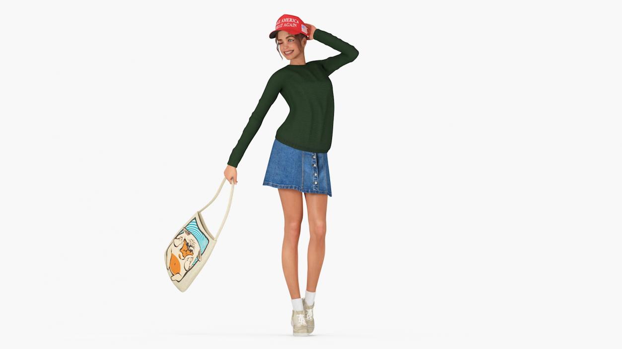 3D model Happy European Woman in Donald Trump Cap