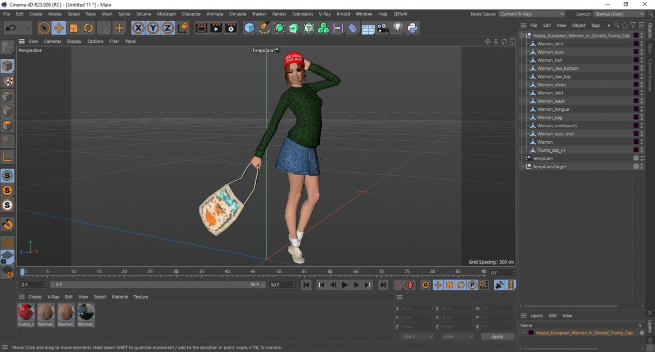 3D model Happy European Woman in Donald Trump Cap