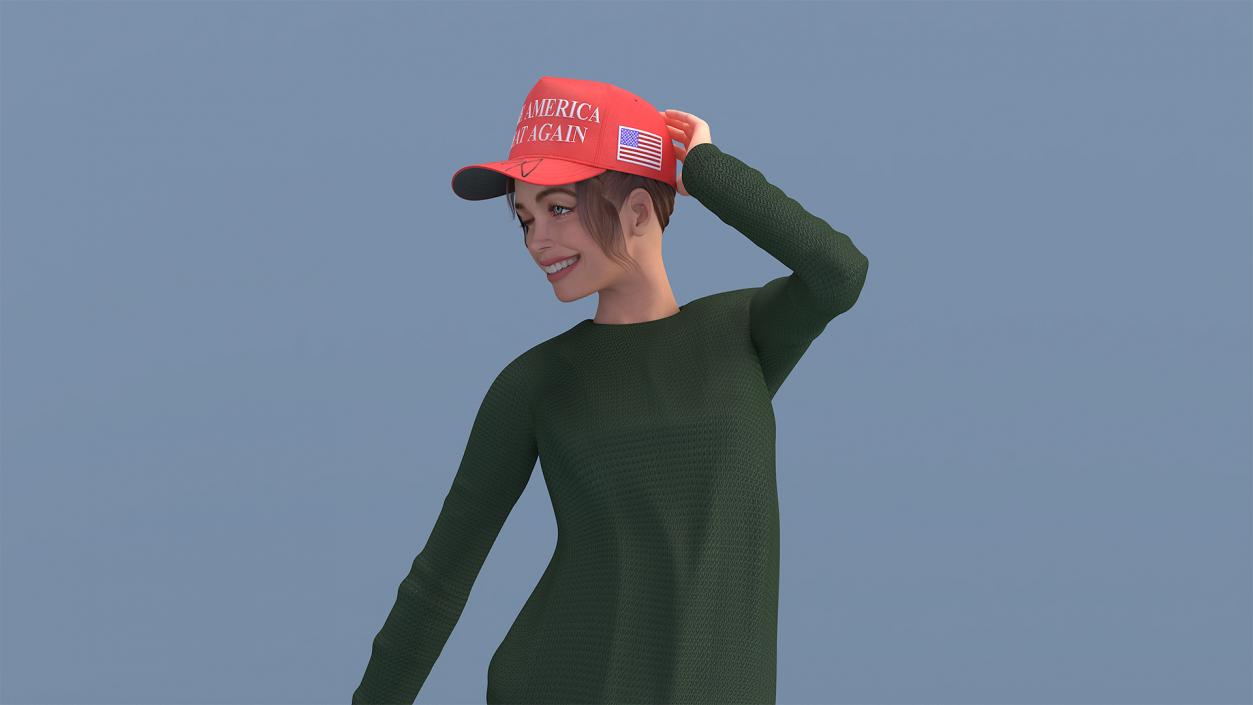 3D model Happy European Woman in Donald Trump Cap