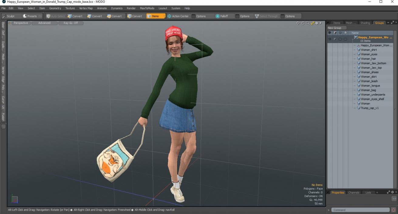 3D model Happy European Woman in Donald Trump Cap