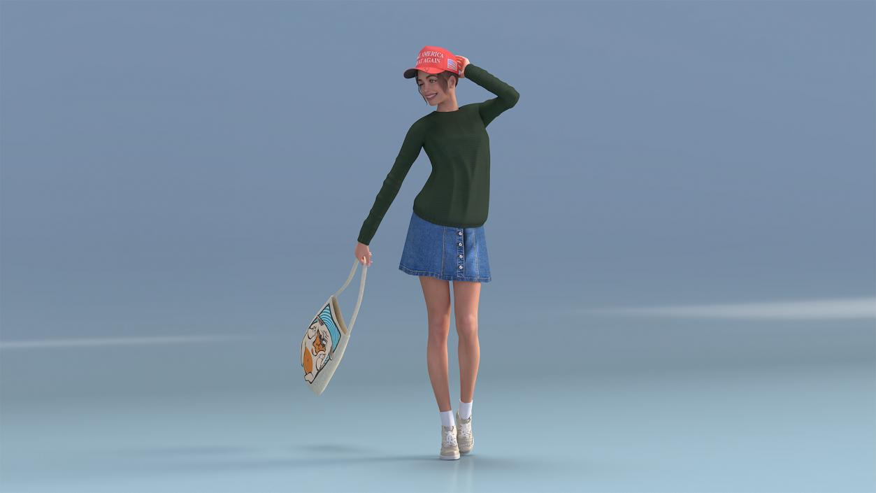 3D model Happy European Woman in Donald Trump Cap