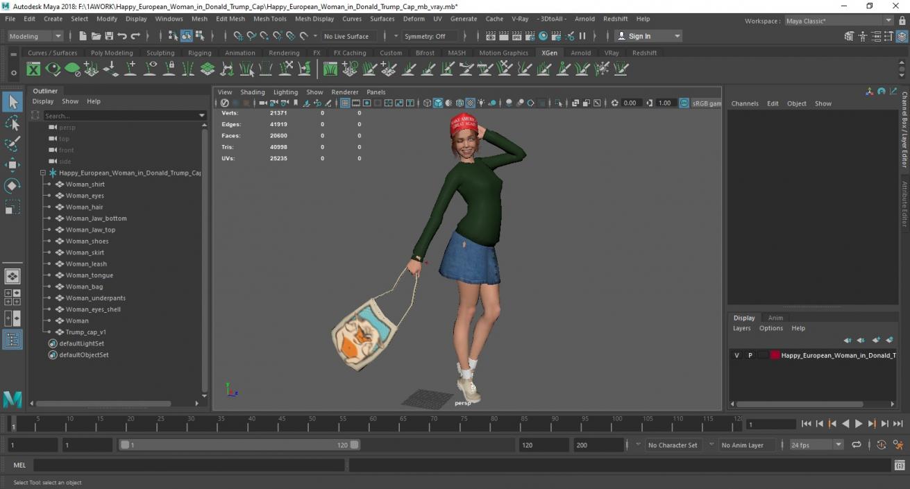 3D model Happy European Woman in Donald Trump Cap