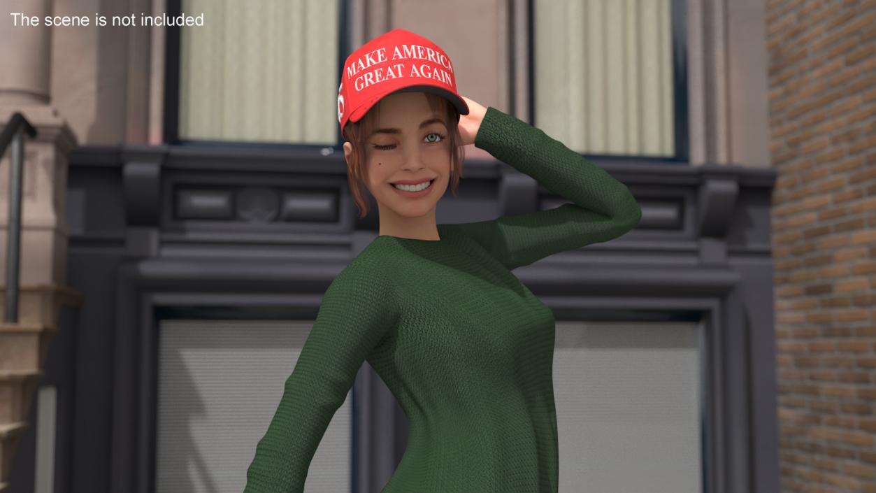 3D model Happy European Woman in Donald Trump Cap