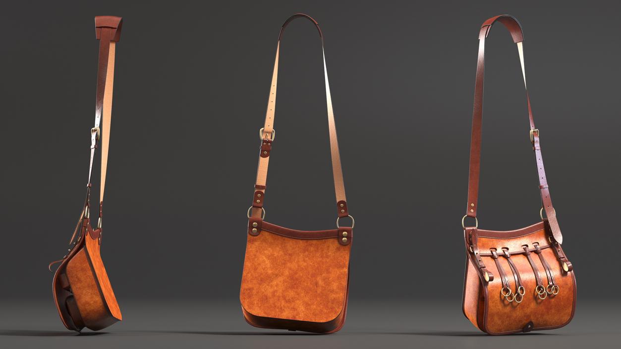 Leather Hunting Brown Handmade Bag 3D model