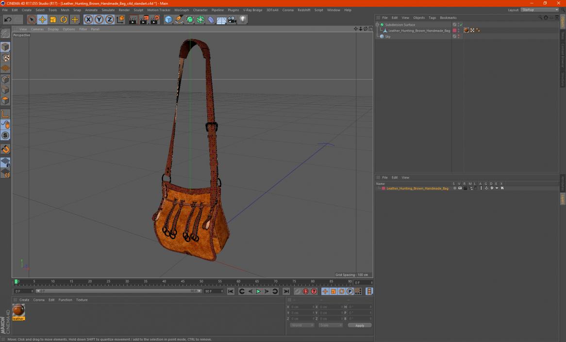 Leather Hunting Brown Handmade Bag 3D model