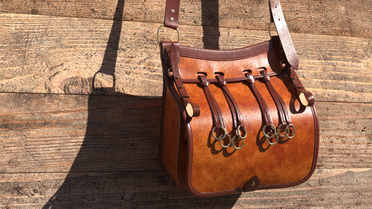 Leather Hunting Brown Handmade Bag 3D model