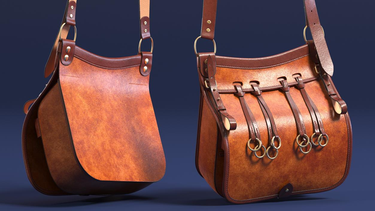 Leather Hunting Brown Handmade Bag 3D model