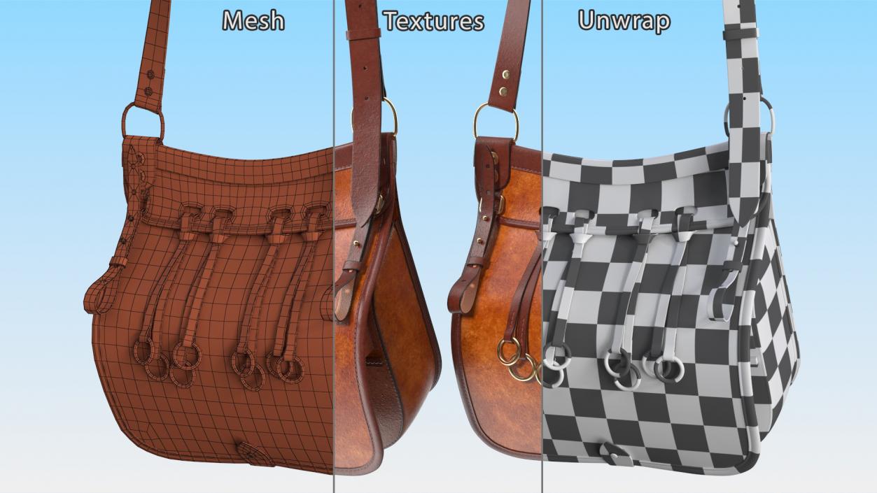 Leather Hunting Brown Handmade Bag 3D model