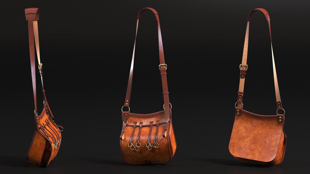 Leather Hunting Brown Handmade Bag 3D model