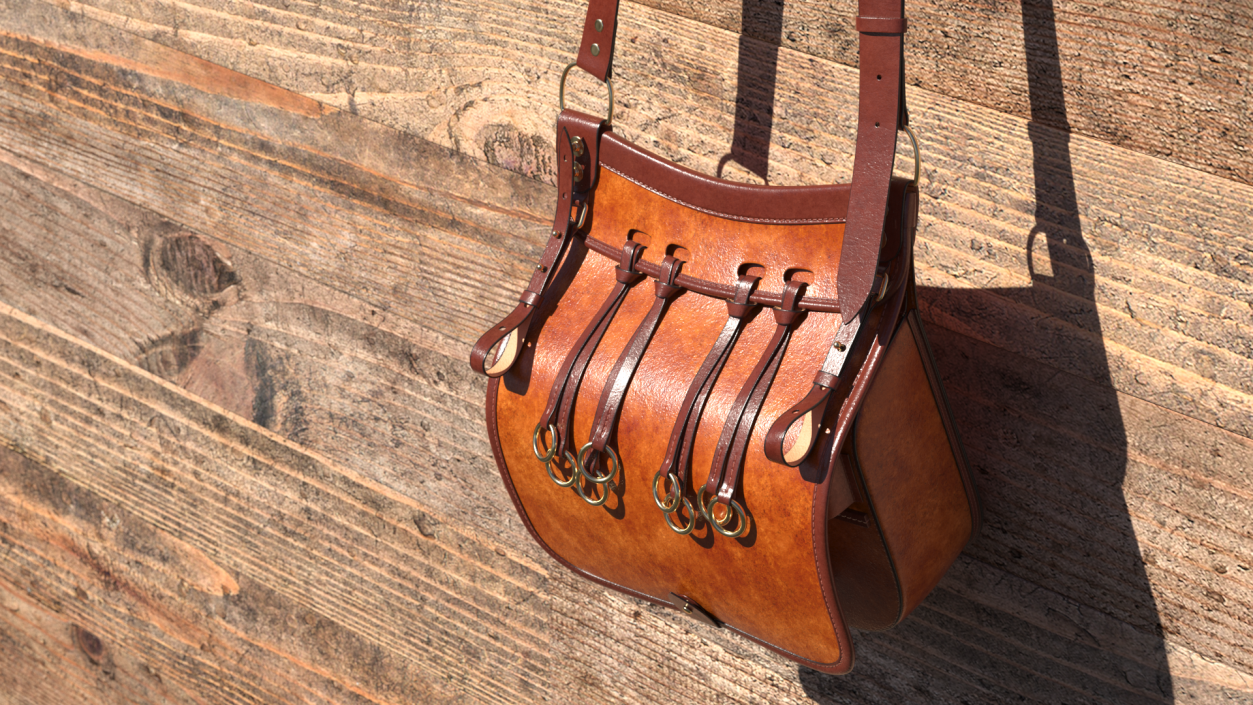 Leather Hunting Brown Handmade Bag 3D model