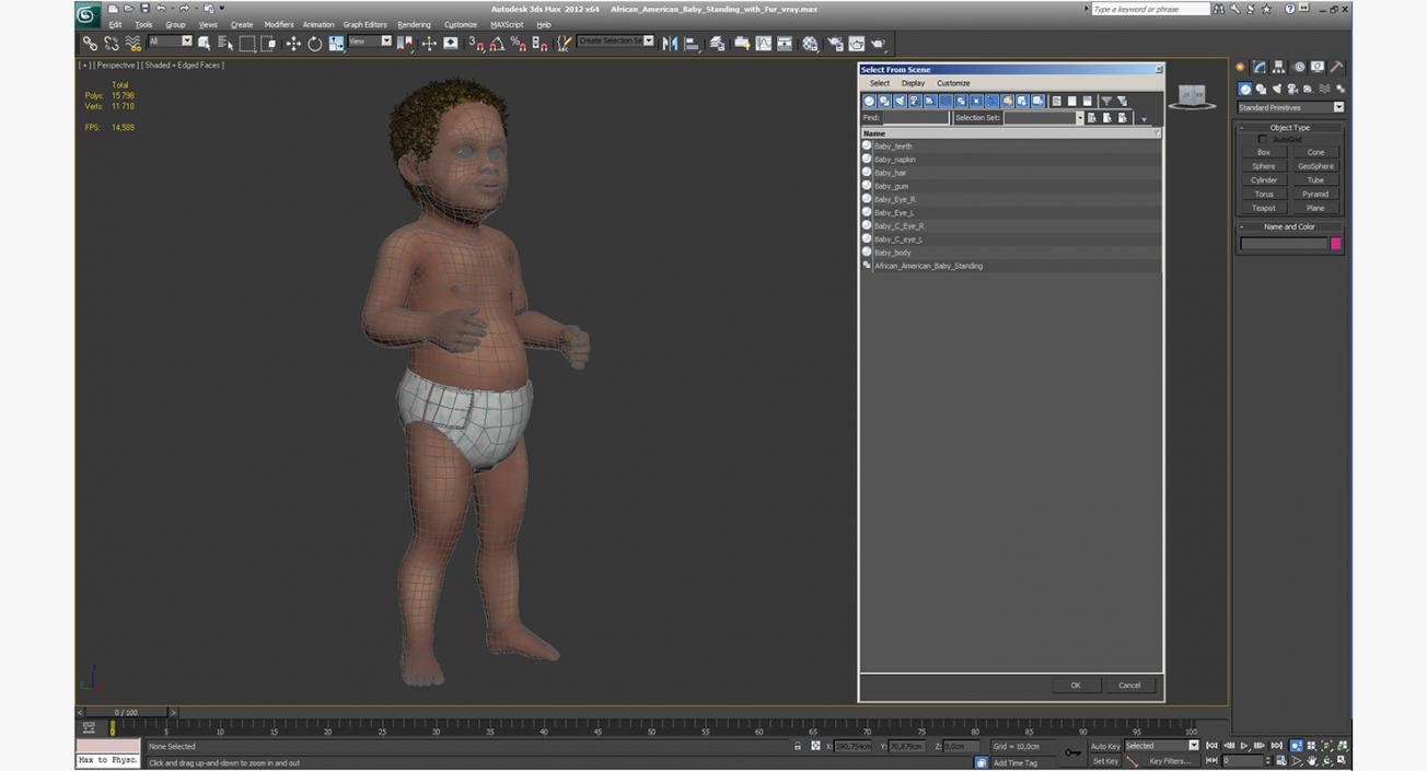 African American Baby Standing with Fur 3D model