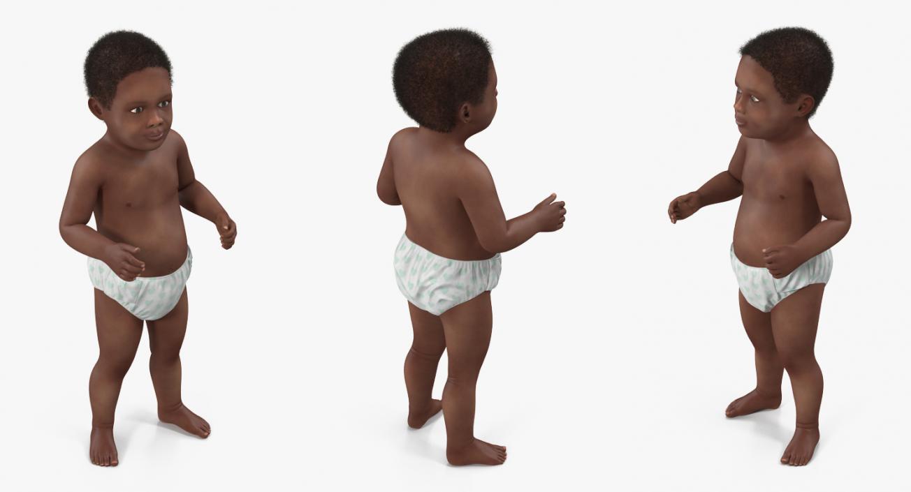 African American Baby Standing with Fur 3D model