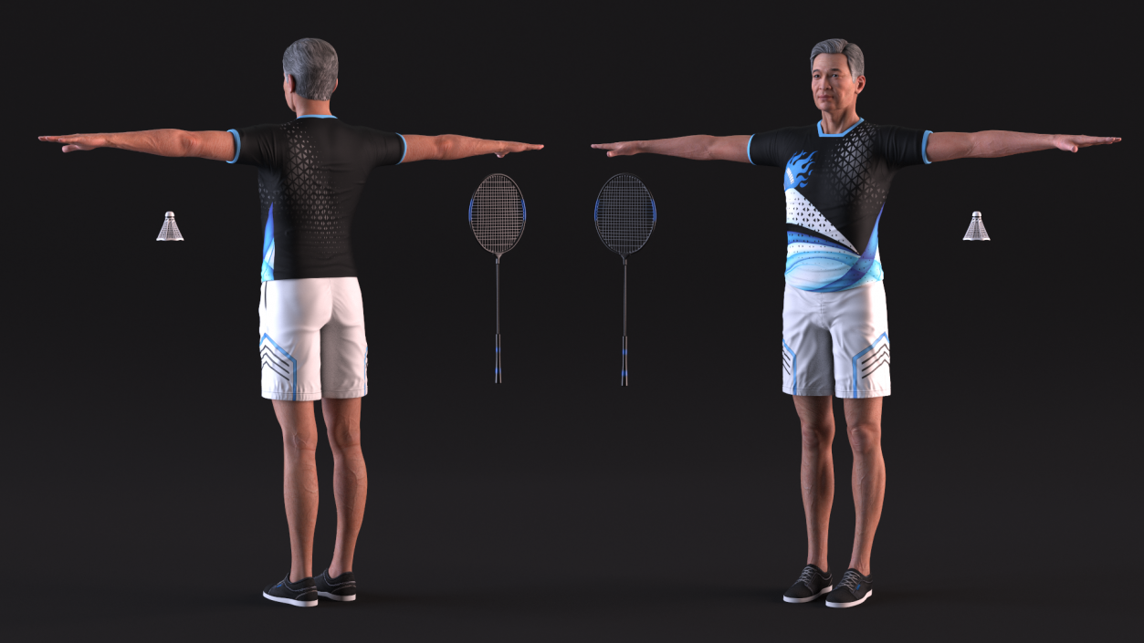 3D model Asian Elderly Man Badminton Style T-pose