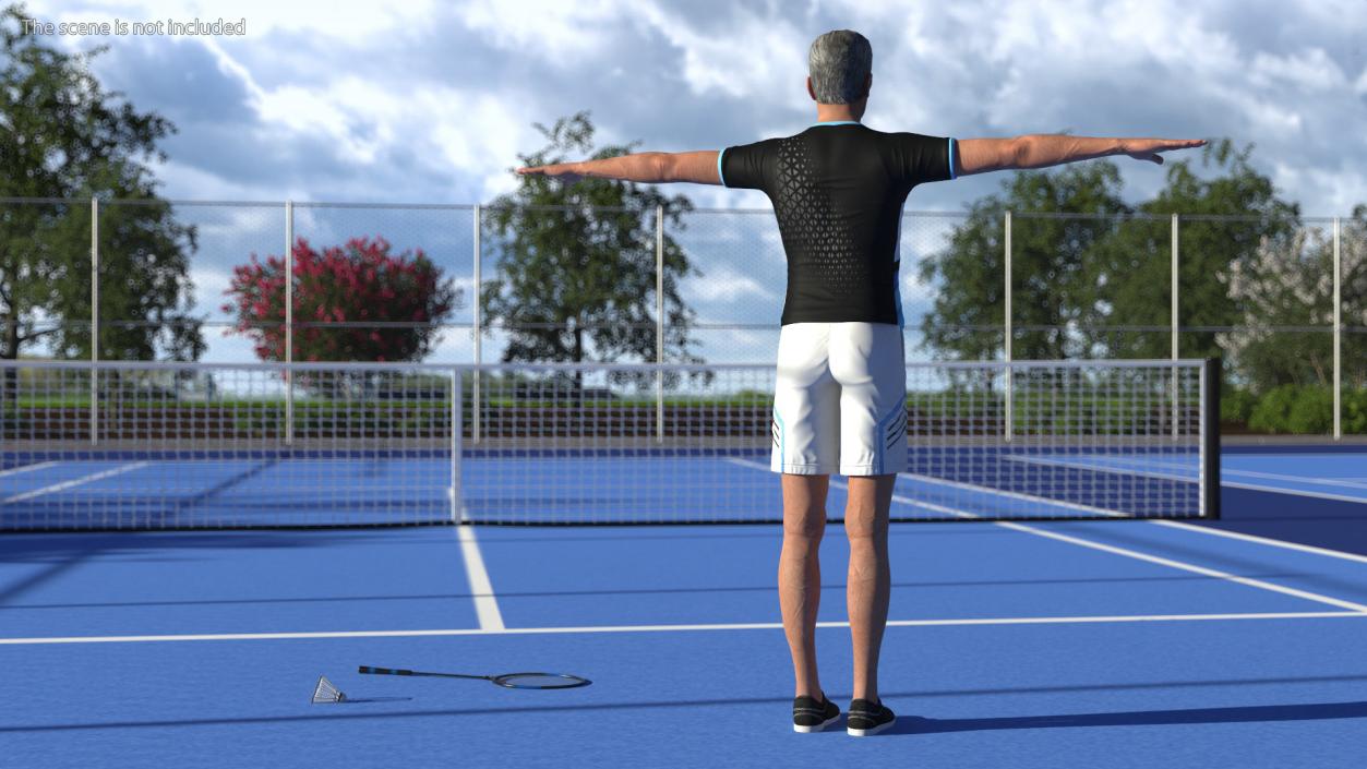 3D model Asian Elderly Man Badminton Style T-pose