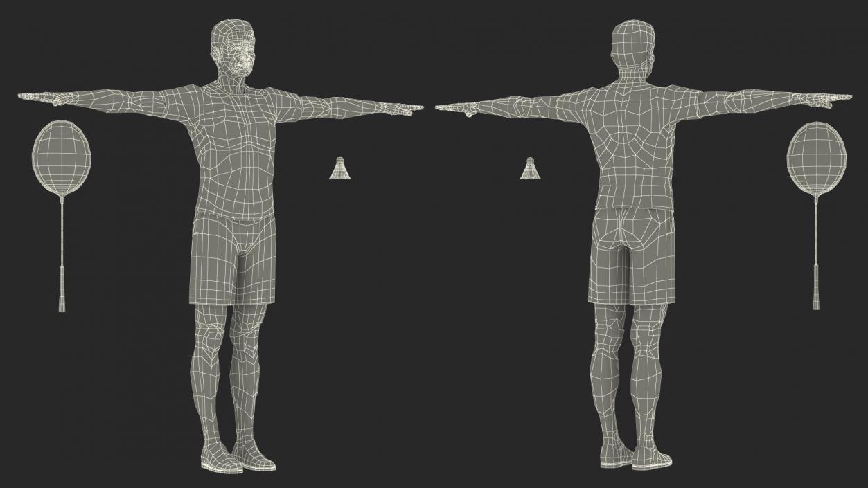 3D model Asian Elderly Man Badminton Style T-pose