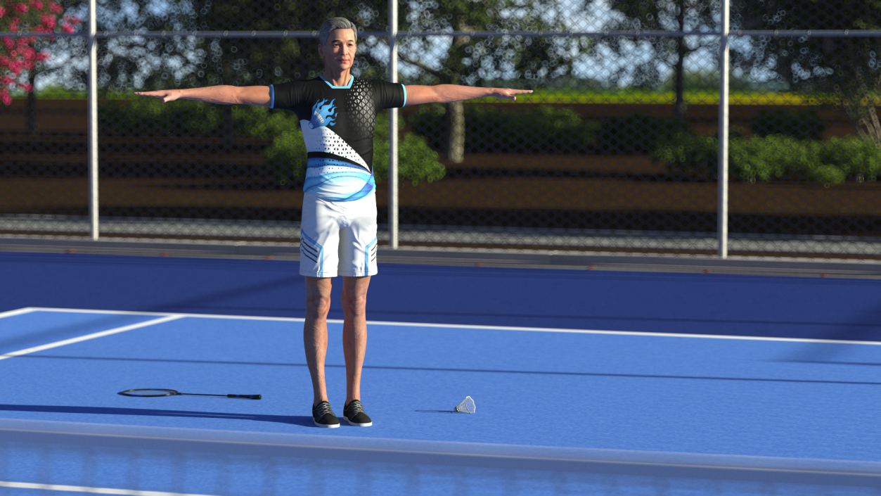 3D model Asian Elderly Man Badminton Style T-pose