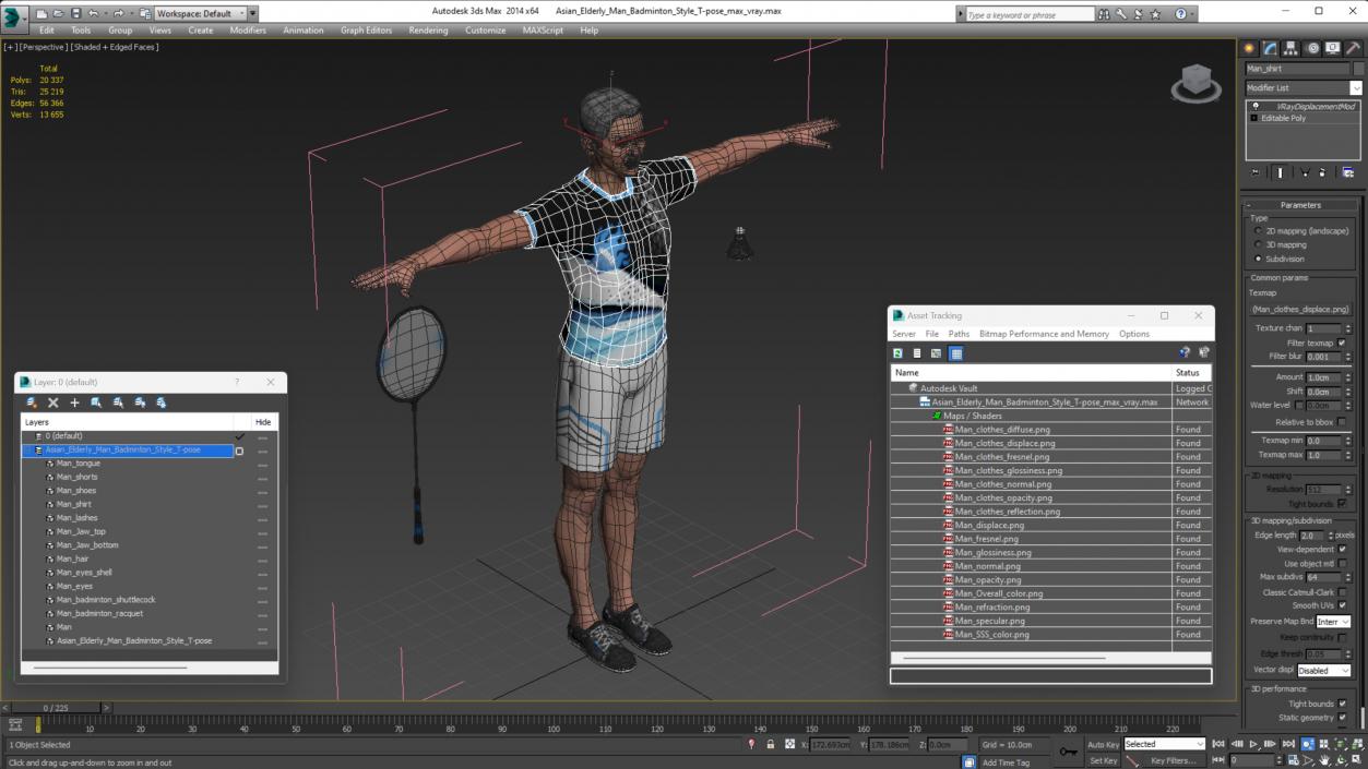 3D model Asian Elderly Man Badminton Style T-pose