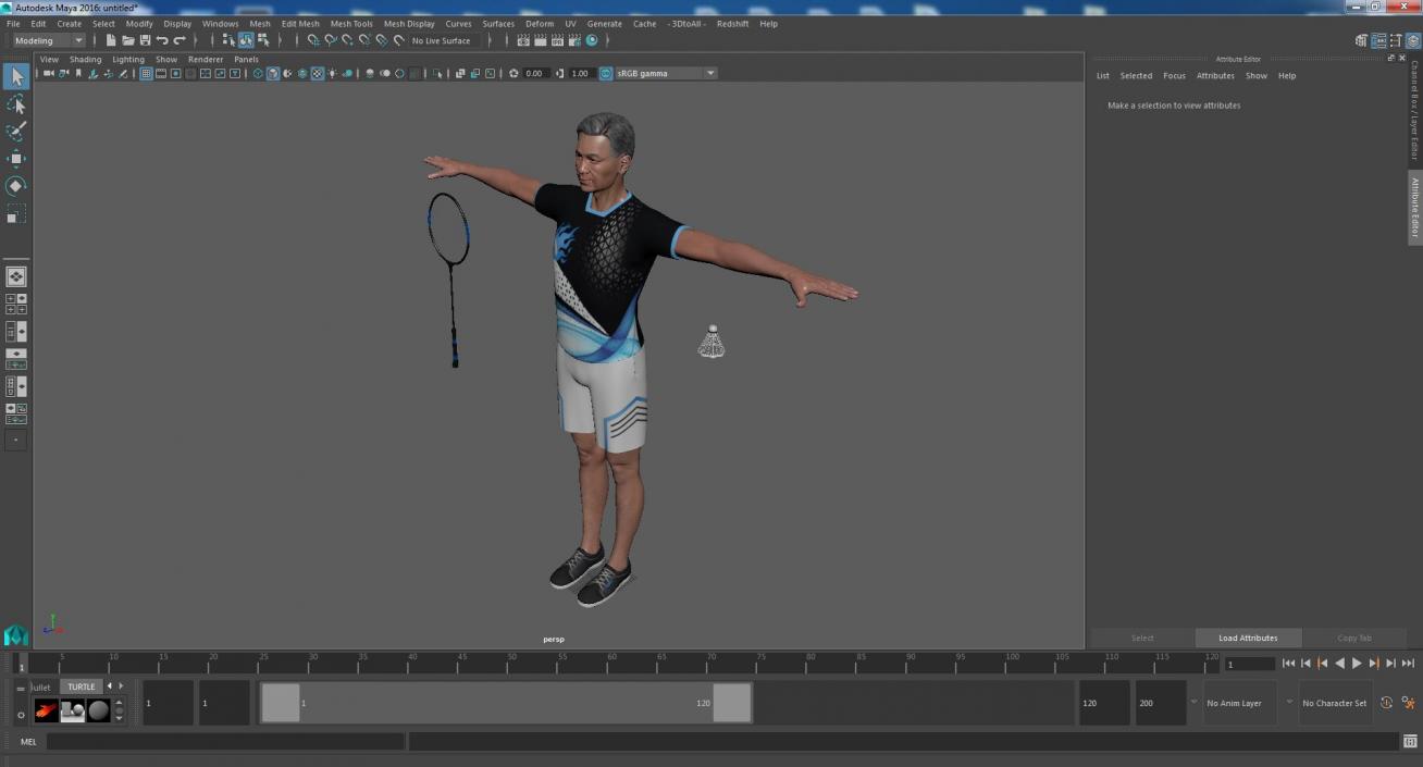 3D model Asian Elderly Man Badminton Style T-pose