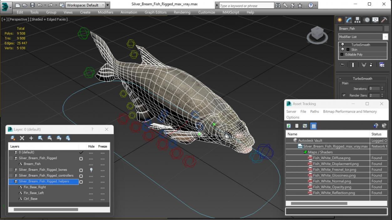 Silver Bream Fish Rigged 3D model