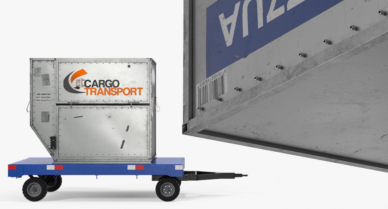 3D Airport Baggage Trailer with Container model