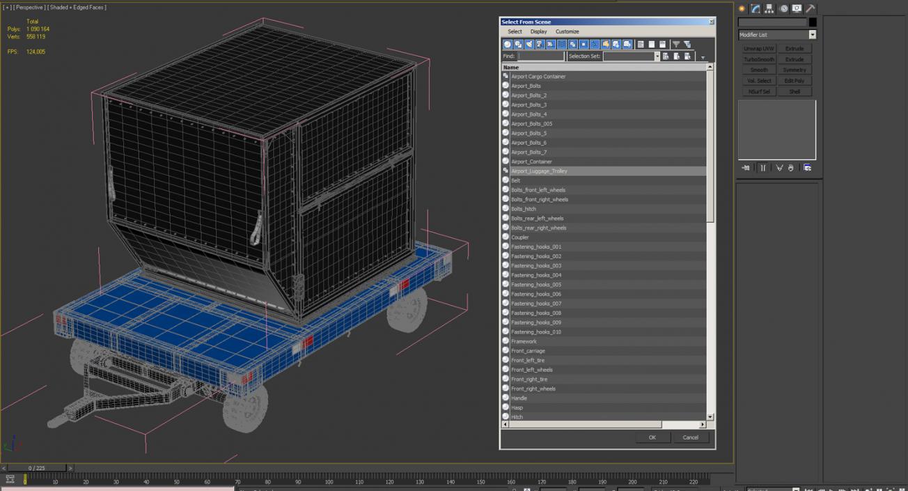 3D Airport Baggage Trailer with Container model