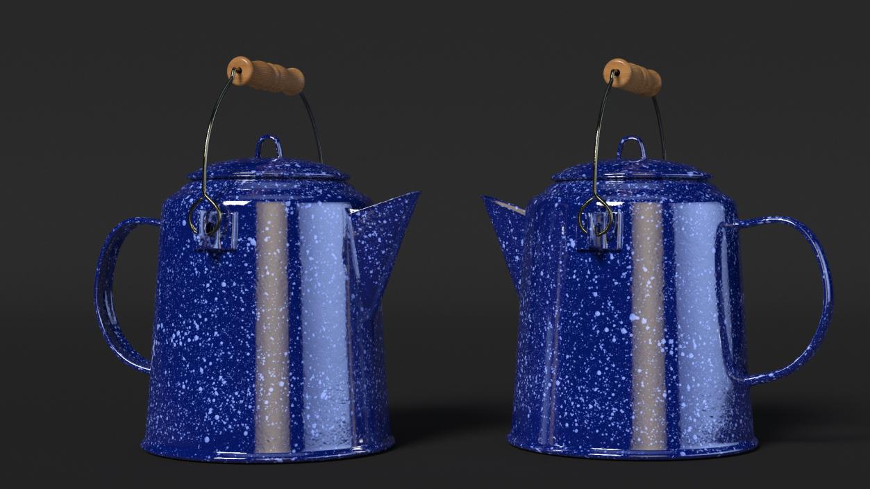 3D model Enamel Camping Kettle with Wooden Handle