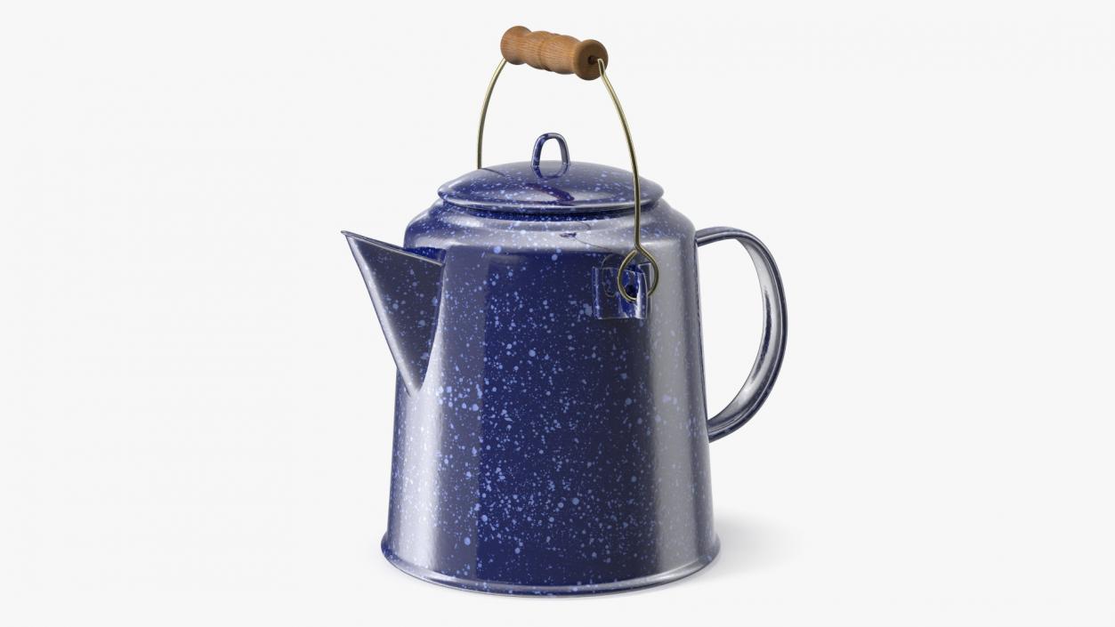 3D model Enamel Camping Kettle with Wooden Handle