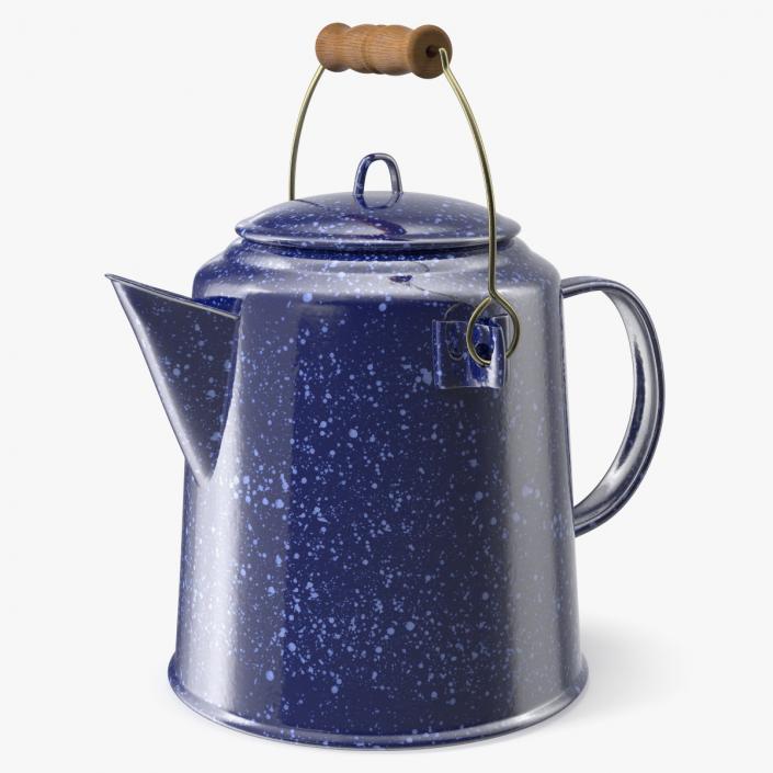 3D model Enamel Camping Kettle with Wooden Handle