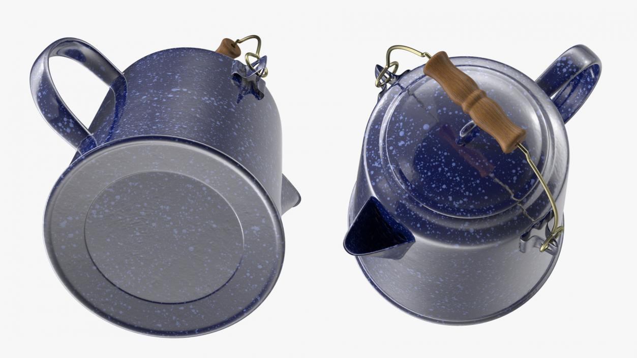 3D model Enamel Camping Kettle with Wooden Handle