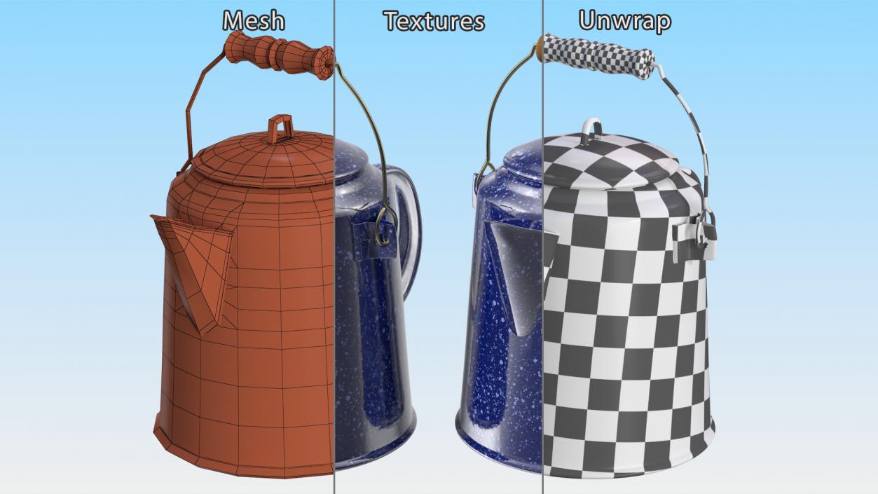 3D model Enamel Camping Kettle with Wooden Handle