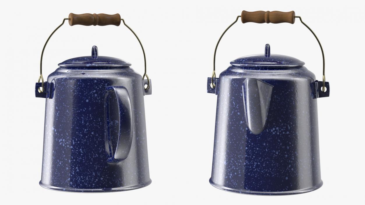 3D model Enamel Camping Kettle with Wooden Handle