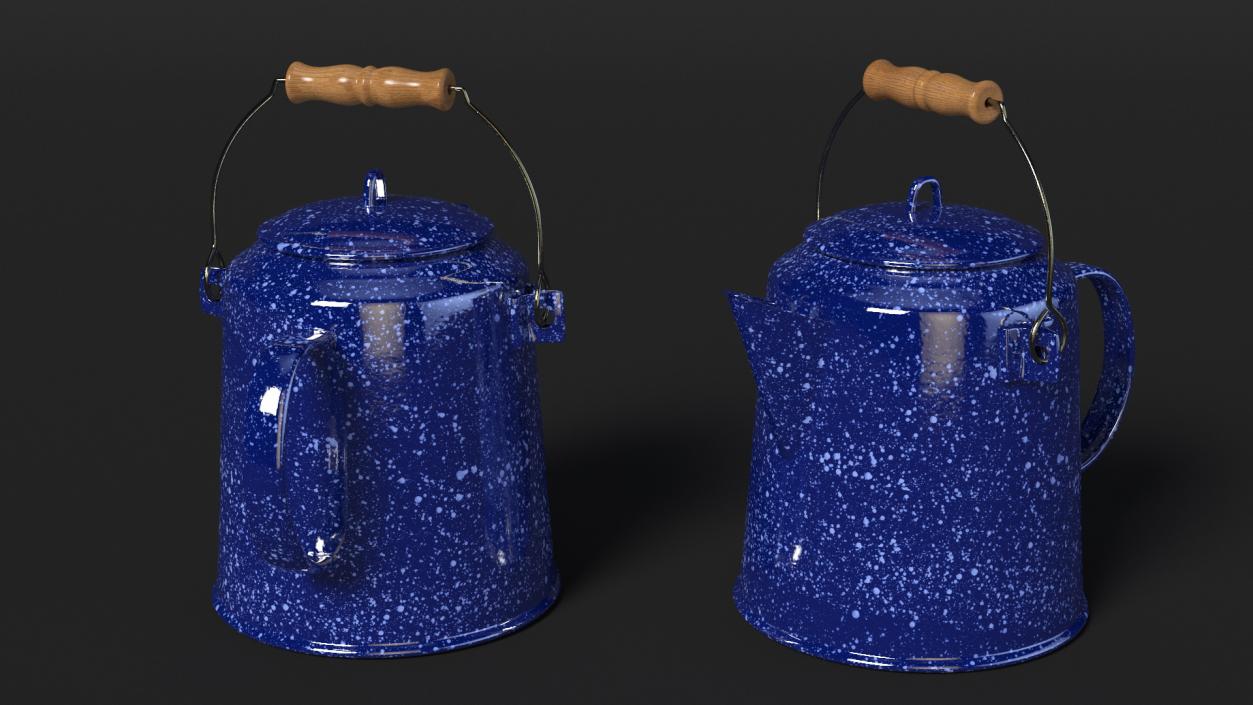 3D model Enamel Camping Kettle with Wooden Handle