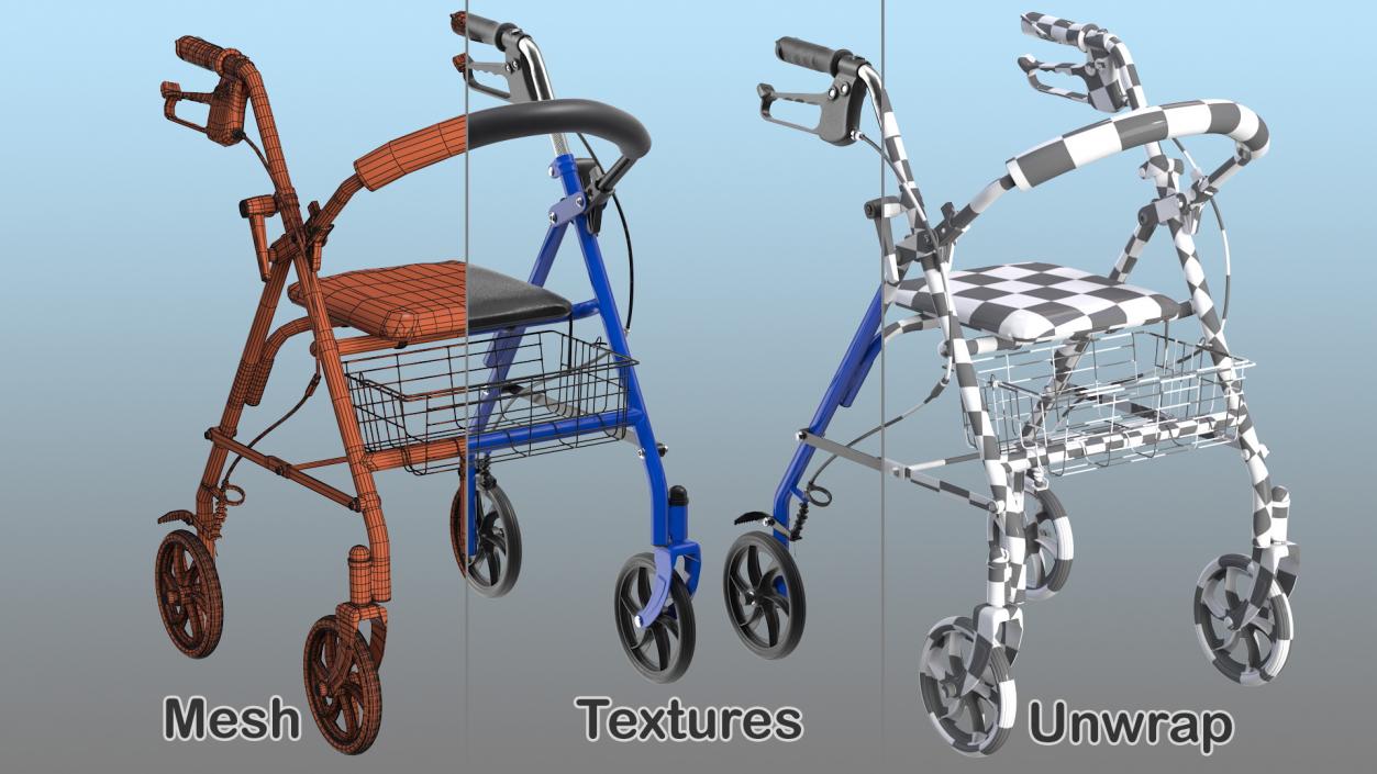 Medical Rolling Walker with Seat 3D