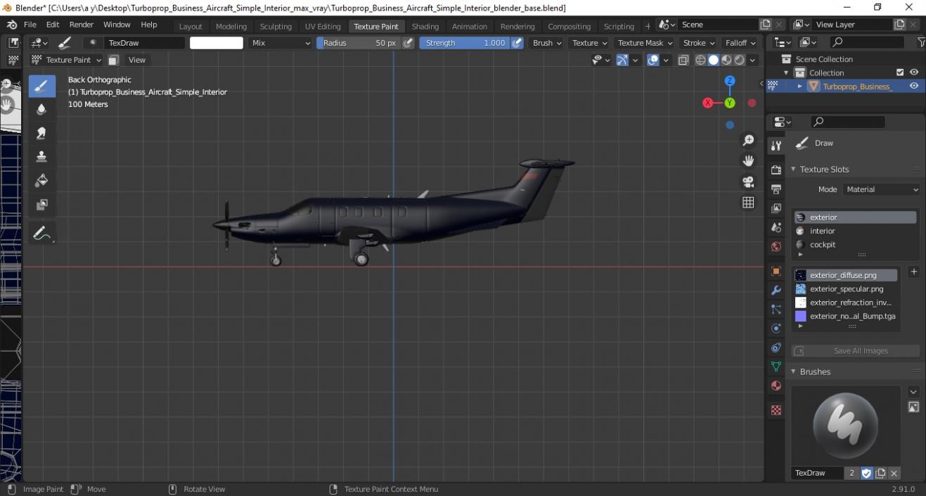 3D Turboprop Business Aircraft Simple Interior model