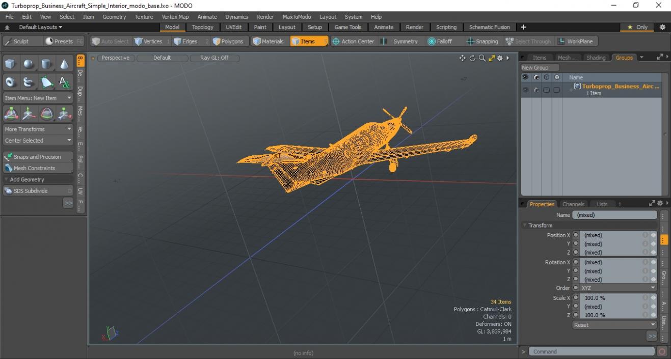 3D Turboprop Business Aircraft Simple Interior model