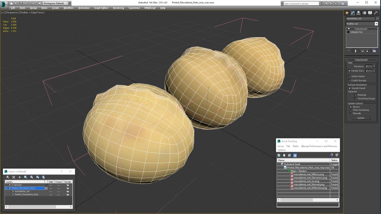 3D Peeled Macadamia Nuts