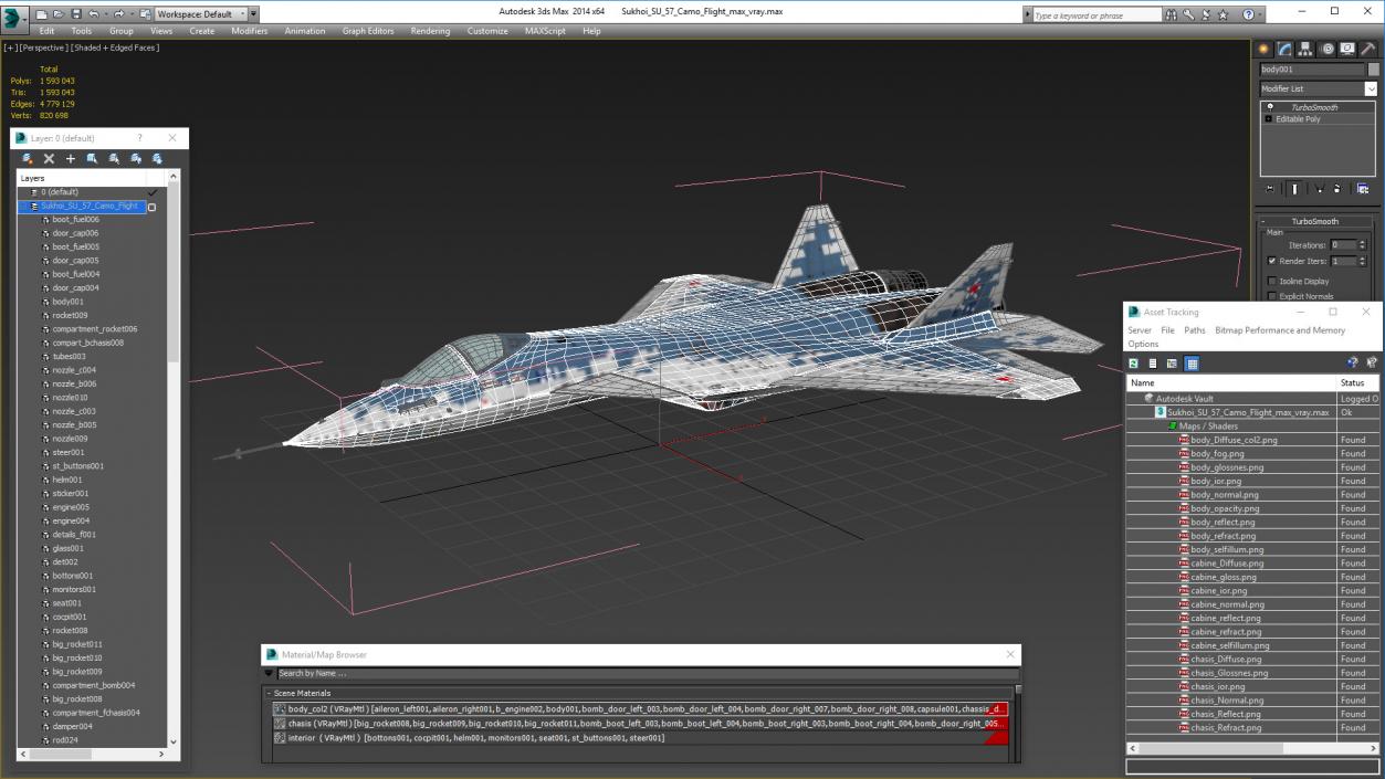 Sukhoi SU 57 Camo Flight 3D model