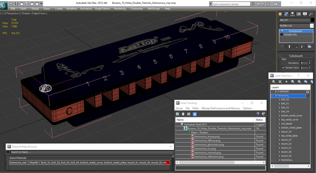 3D model Boseno 10 Holes Double Tremolo Harmonica