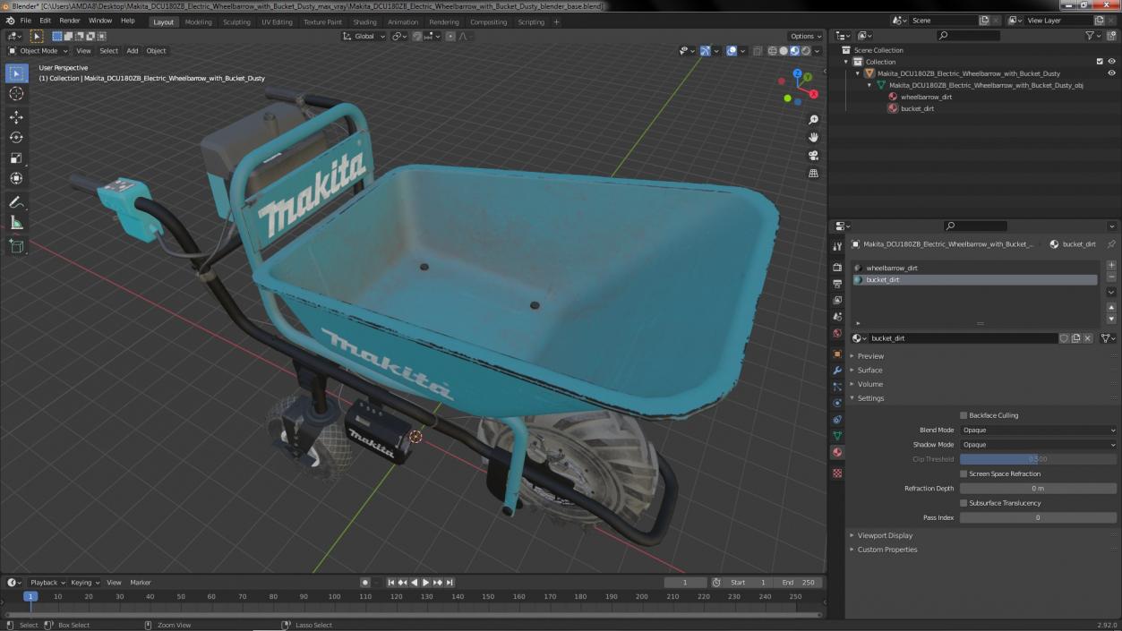 Makita DCU180ZB Electric Wheelbarrow with Bucket Dusty 3D model