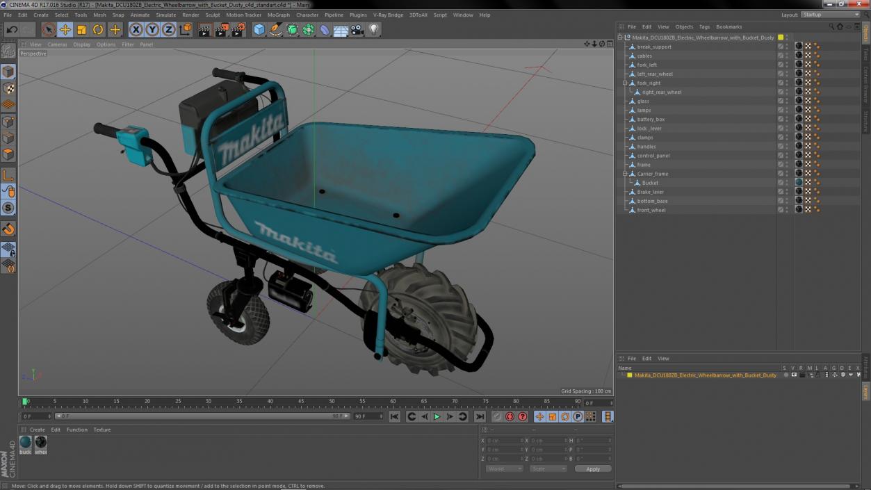 Makita DCU180ZB Electric Wheelbarrow with Bucket Dusty 3D model